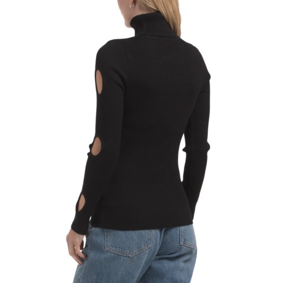 METRIC KNITS Black Rib Turtleneck Sweater With Arm Cut Outs - Picture 2 of 2